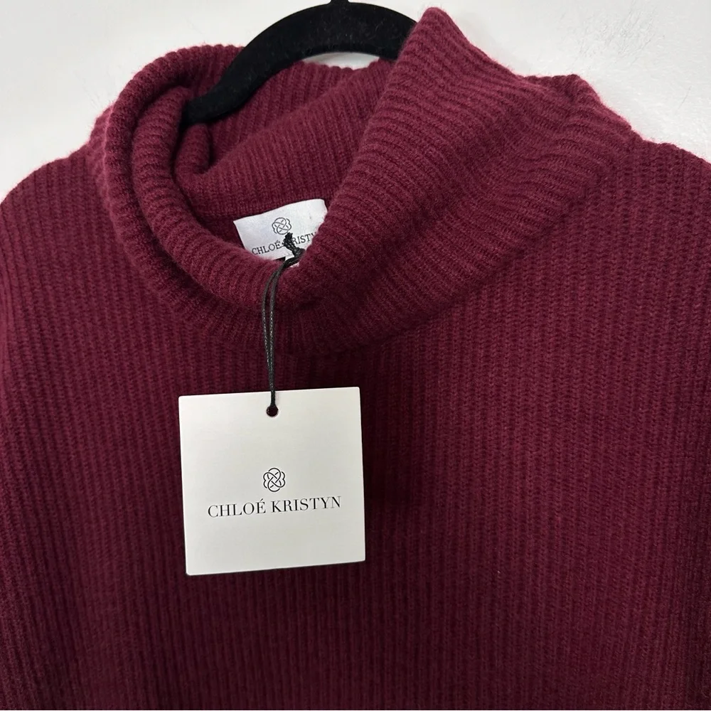 Chloe Kristyn Anna Scallop Sweater Burgundy Cashmere Wool Sweater Size Large - Picture 5 of 8